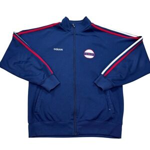 Y2K Adidas Track Jacket Men's Large Navy Blue England Mockneck Trefoil Athletic